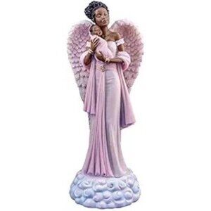 Ebony Treasures Figurine Angel in Pink with Baby 10.5"